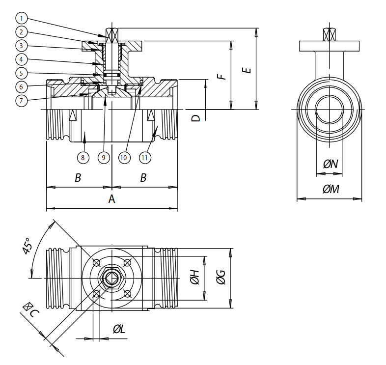 不銹鋼螺紋球閥 ITEM434結構圖